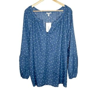 Como Blu Polka Dot Long Sleeve Top Blue Womens Size 3X Office Preppy Work Blouse